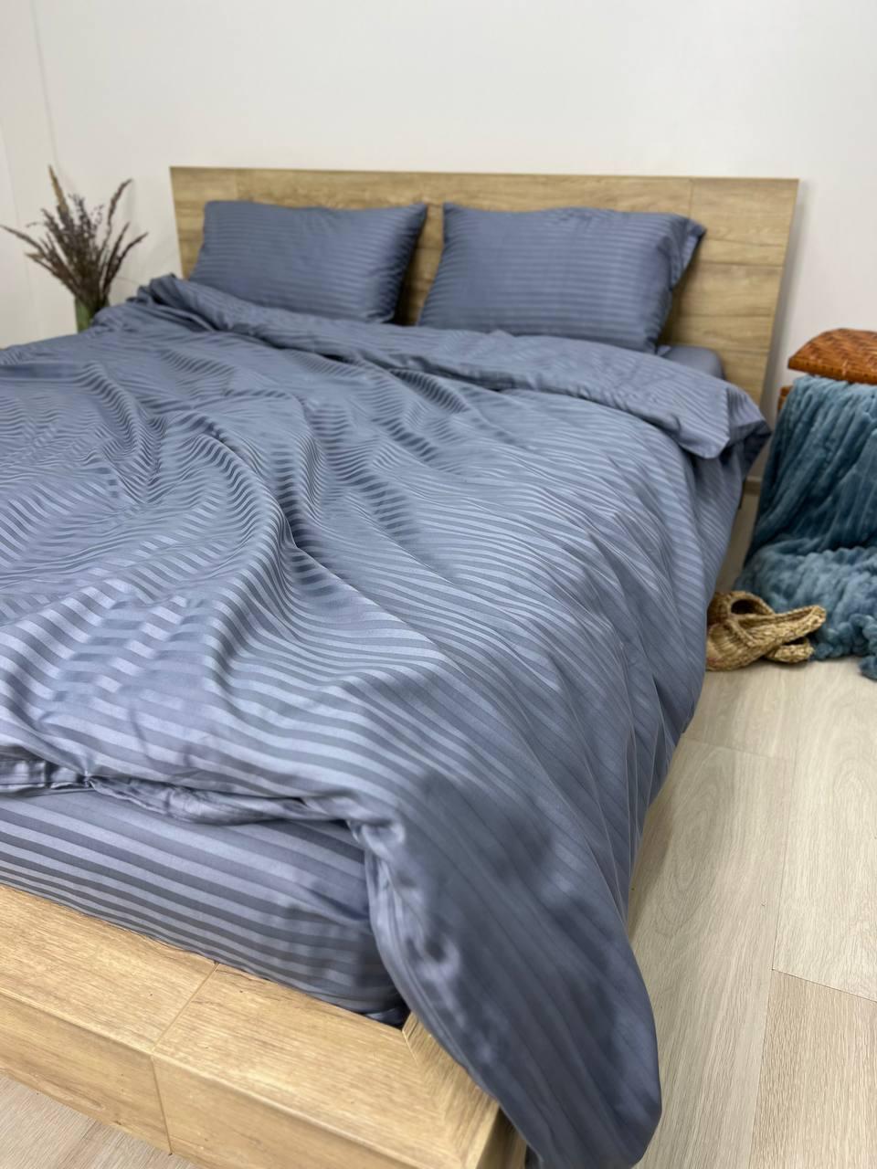 Комплект постельного белья Страйп-сатин двуспальный 180х220 см наволочка 50х70 см 2 шт. Графитовый (П4К-straip-017)
