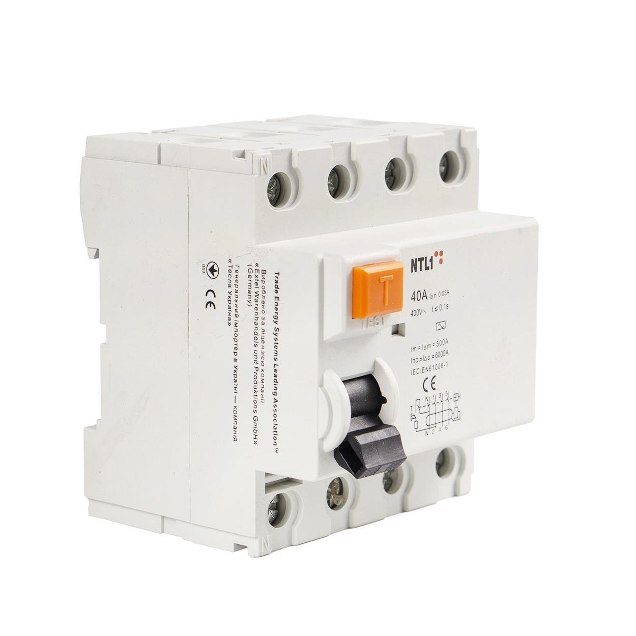 Пристрій захисного відключення TESLA ПЗВ NTL1 40A 4-полюсний (188)