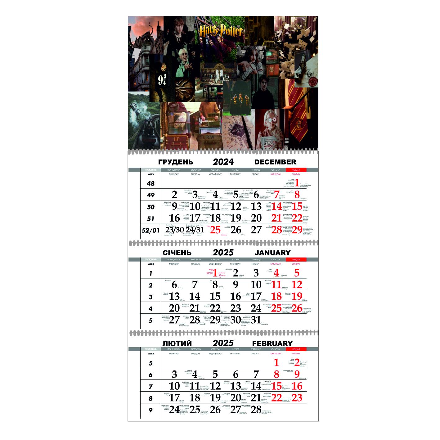Календар настінний Гаррі Поттер на 2025 рік квартальний (21809854)