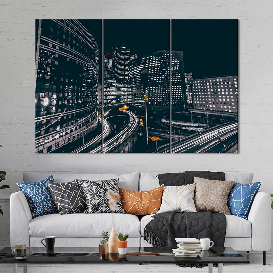 Картина город Огни чёрного города 156x100 см (A768-3)