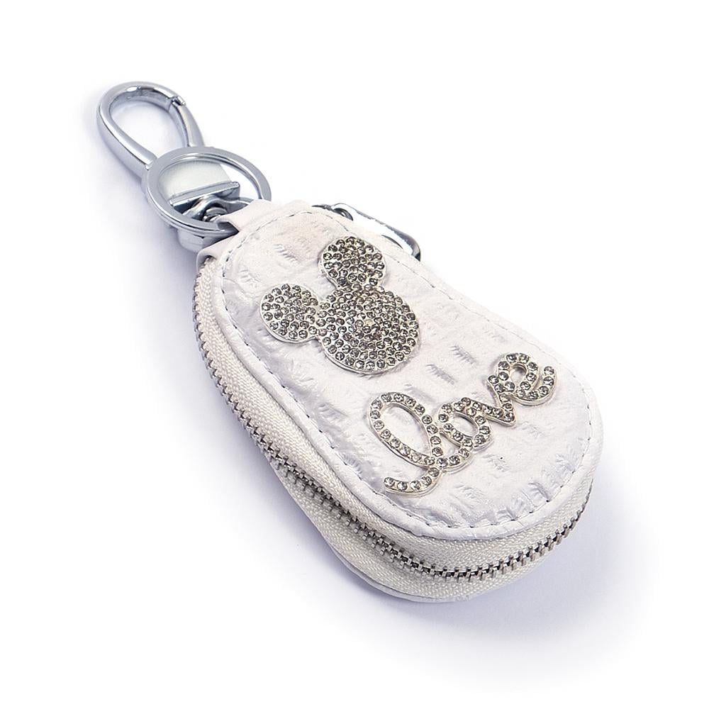 Чехол для ключей с карабином Микки Маус Love кожа под крокодила Белый (456111)