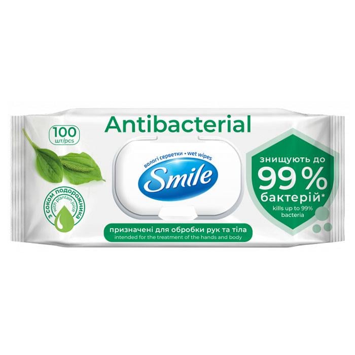 Влажные салфетки Smile Antibacterial с экстрактом подорожника 100 шт. (1562036533) Влажные салфетки Smile Antibacterial с экстрактом подорожника 100 шт. (1562036533)