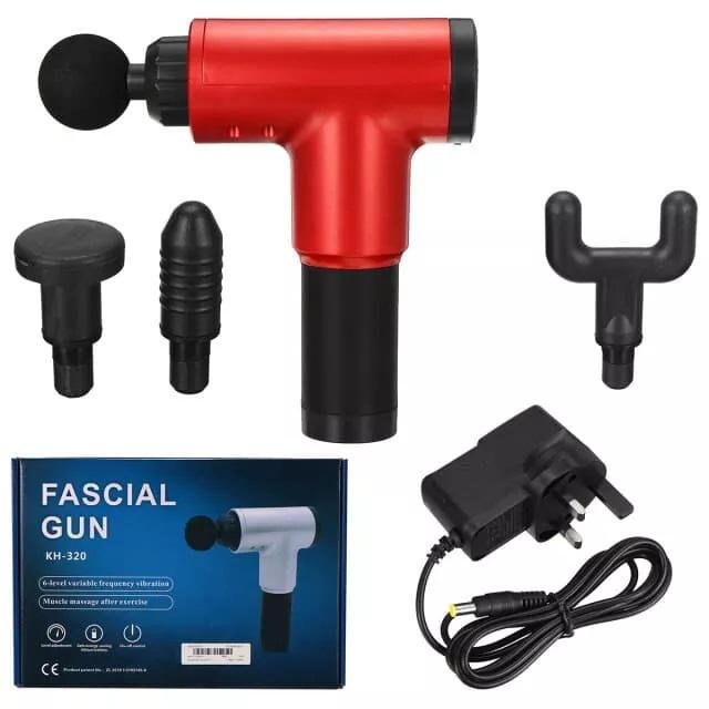 Масажер акумуляторний для тіла 4 насадки FASCIAL GUN KH-320-red - фото 4