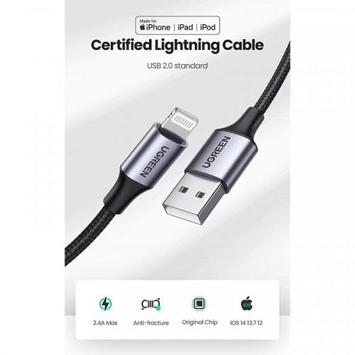 Кабель Ugreen USB AM-Lightning US199 M 2,4 A 2 м Черный (60158) - фото 3