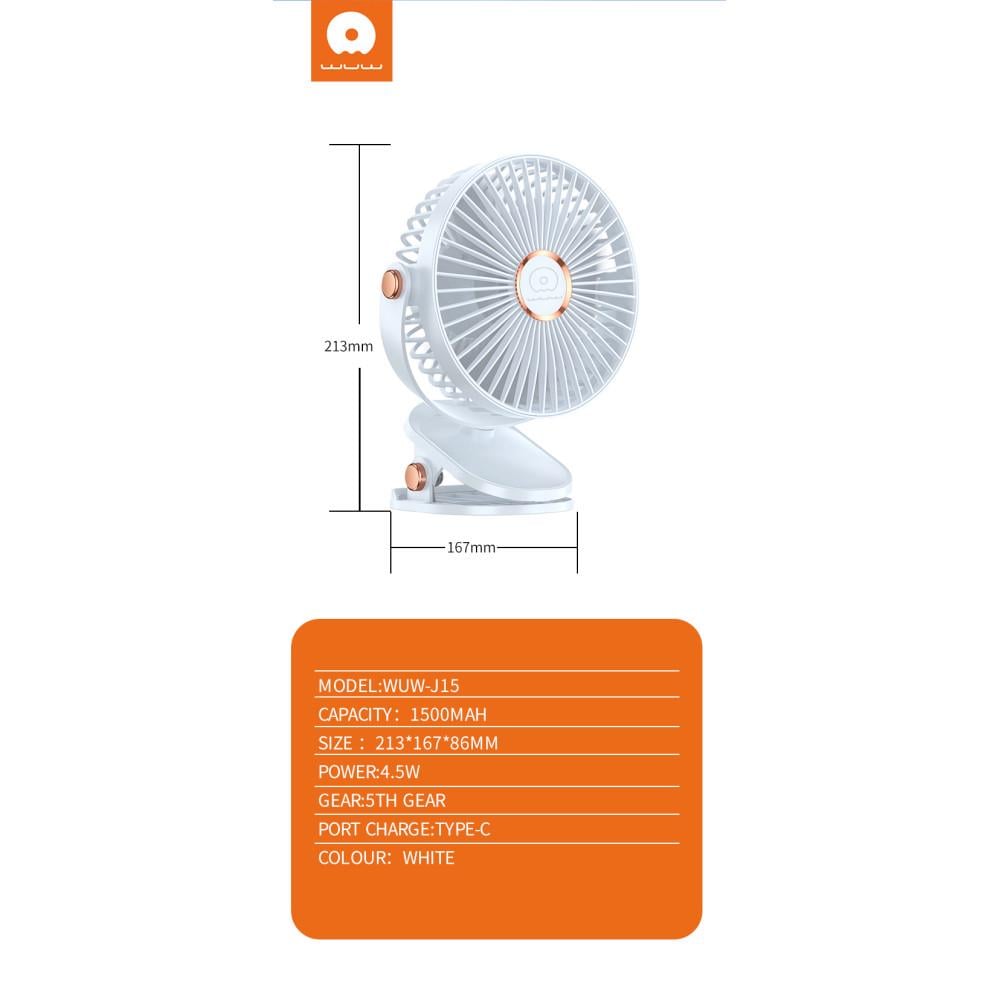 Портативный вентилятор на прищепке Wuw 1500mAh настольный со встроенным аккумулятором White ( J15) - фото 8 Портативный вентилятор на прищепке Wuw 1500mAh настольный со встроенным аккумулятором White ( J15) - фото 8
