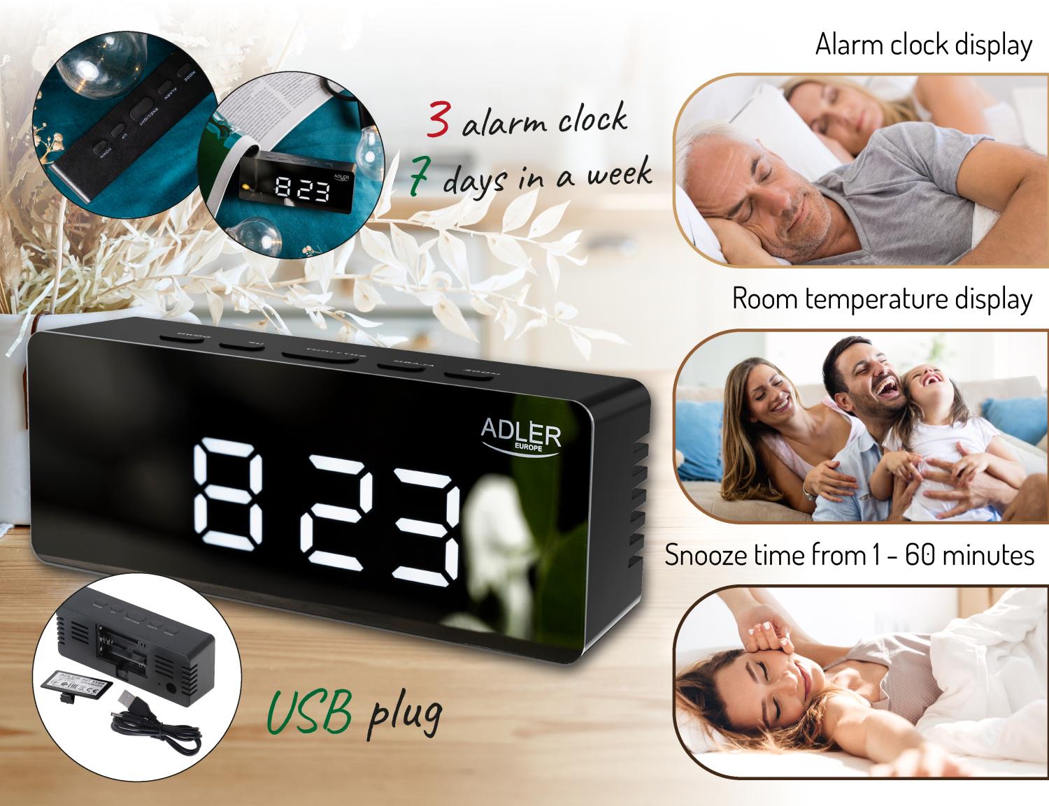 Часы Adler AD 1189 с термометром USB питания 3 режима сигнала (04086) - фото 7 Часы Adler AD 1189 с термометром USB питания 3 режима сигнала (04086) - фото 7