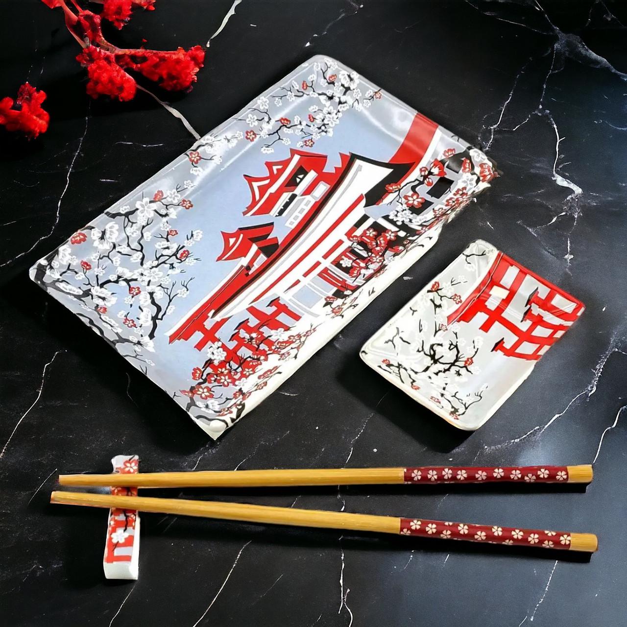 Набор посуды для суши Цветение сакуры сервировочный 4 предмета 28х14 см (07-34280I) - фото 2