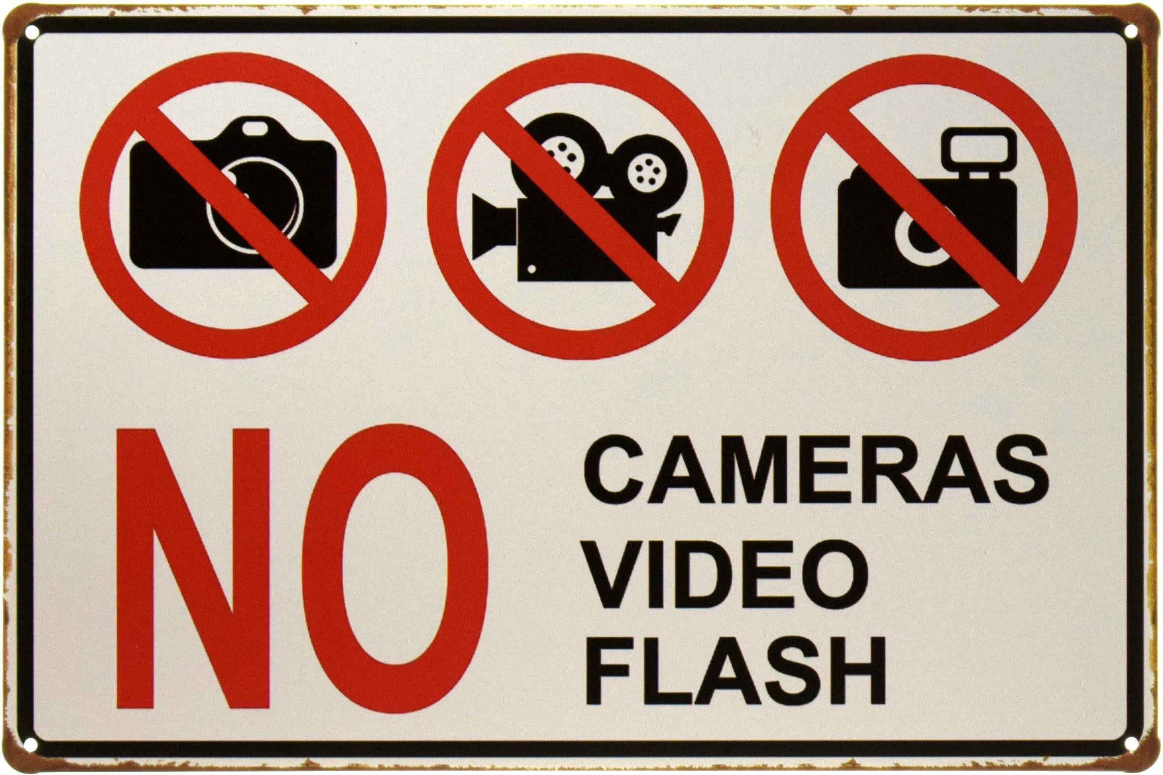Табличка металлическая No Camera No Video No Flash 20x30 см