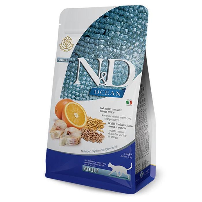 Корм сухой низкозерновой Farmina N&D Low Grain Ocean Cat Adult с треской и апельсином для взрослых кошек 300 г (160736) - фото 1