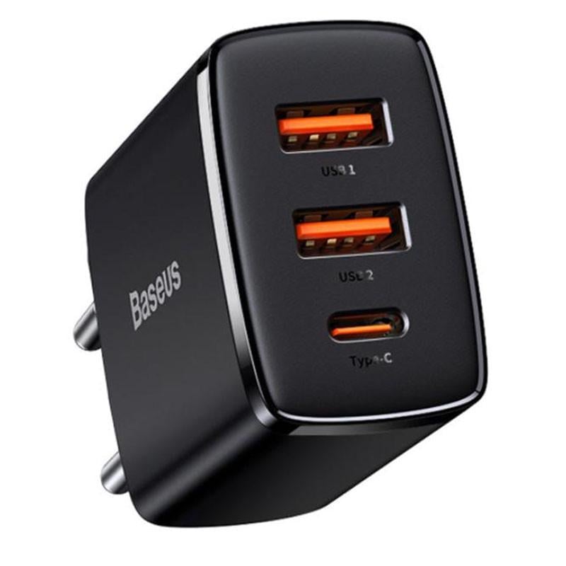 Зарядний пристрій мережевий Baseus Compact Quick Charger 30 W QC+ PD 1Type-C/2USB Чорний (CCXJ-E)