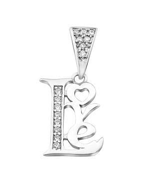 Кулон серебряный Love с сияющими белыми фианитами