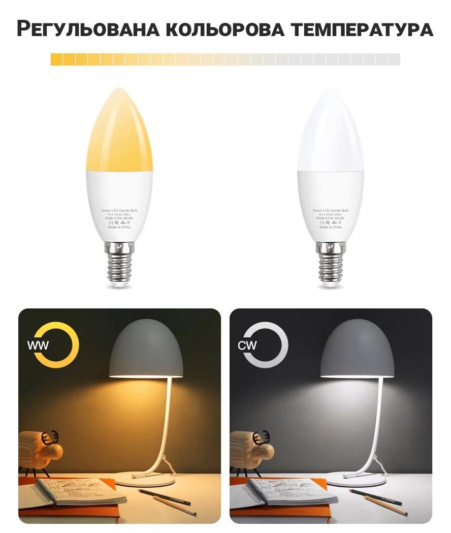 Розумна WiFi LED лампочка USmart Bulb-02w світлодіодна RGB лампа E14 цоколь з підтримкою Tuya для Android/iOS - фото 10