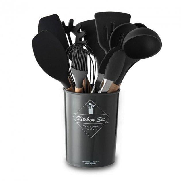 Набір кухонного приладдя A-Plus з бамбуковими ручками 12 пр. Чорний ( 8779)