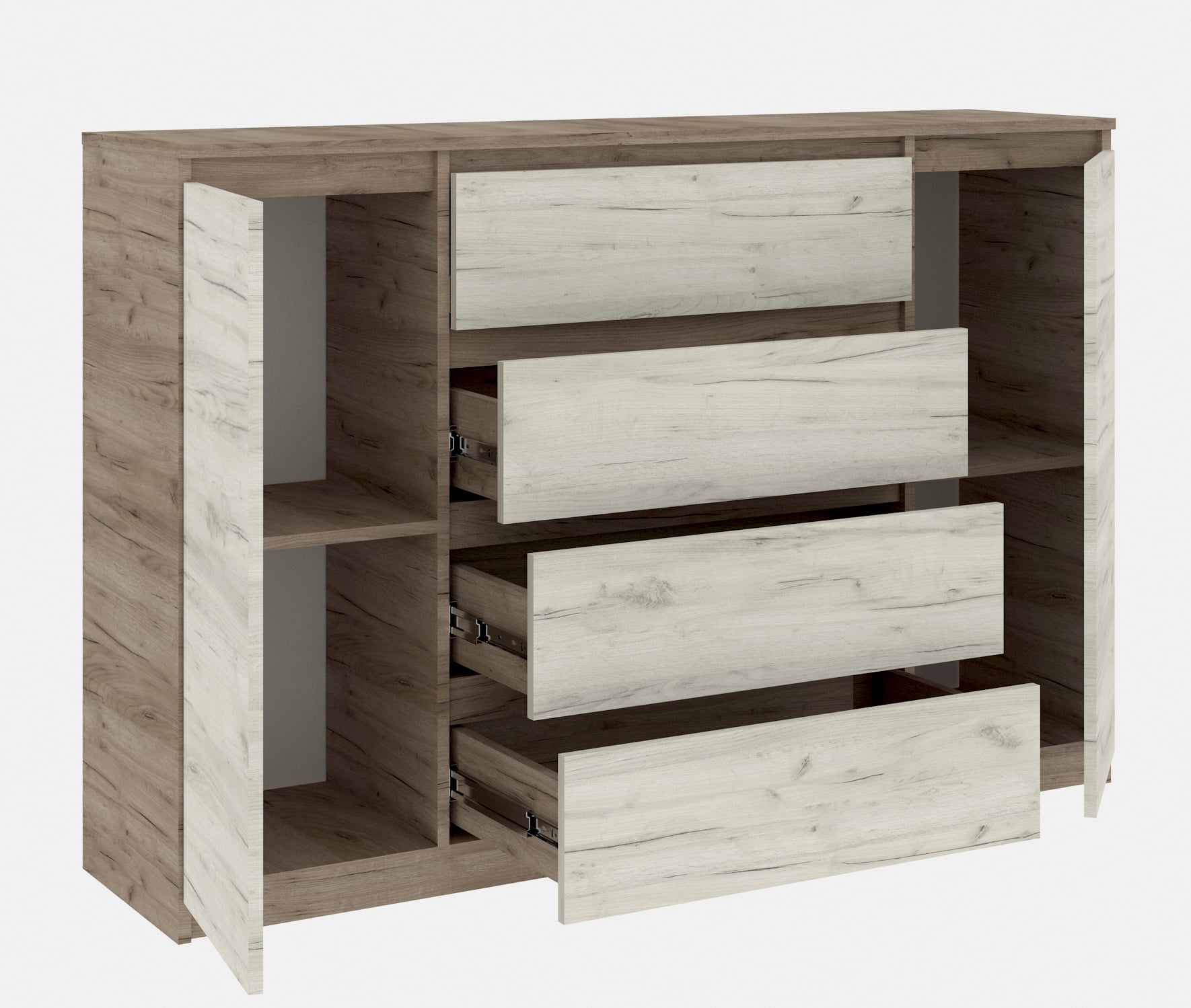 Комод Мастер Форм с 4 выдвижными ящиками 139х37,6х95 см Дуб крафт серый/Дуб крафт белый (6499c1b967590a7f986333f7) Комод Мастер Форм с 4 выдвижными ящиками 139х37,6х95 см Дуб крафт серый/Дуб крафт белый (6499c1b967590a7f986333f7)