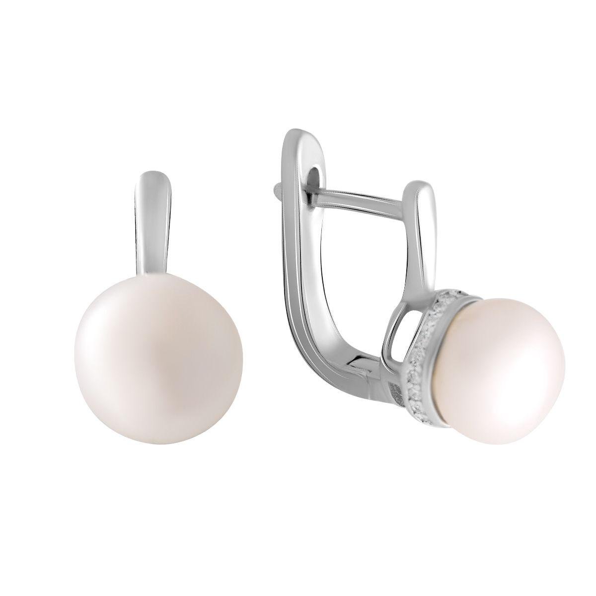Серьги серебряные с натуральным жемчугом круглой формы