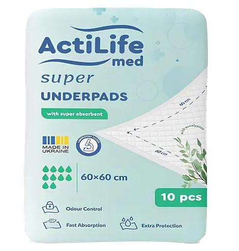 Пелюшки гігієнічні поглинаючі ActiLife Med Super 60х60 см 10 шт. (2647577668) - фото 1
