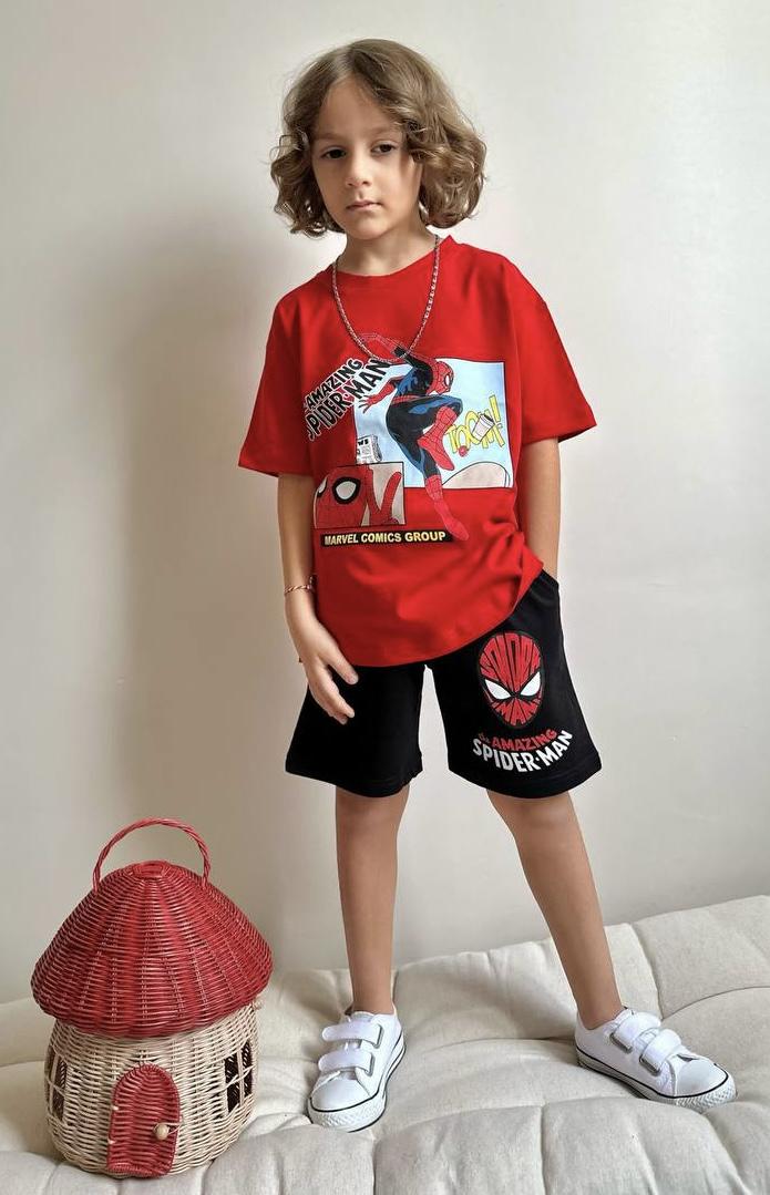 Костюм літній для хлопчика футболка/шорти Wiki boom kids Spider Man 134-140 см Червоно-чорний (26527944) - фото 2 Костюм літній для хлопчика футболка/шорти Wiki boom kids Spider Man 134-140 см Червоно-чорний (26527944) - фото 2