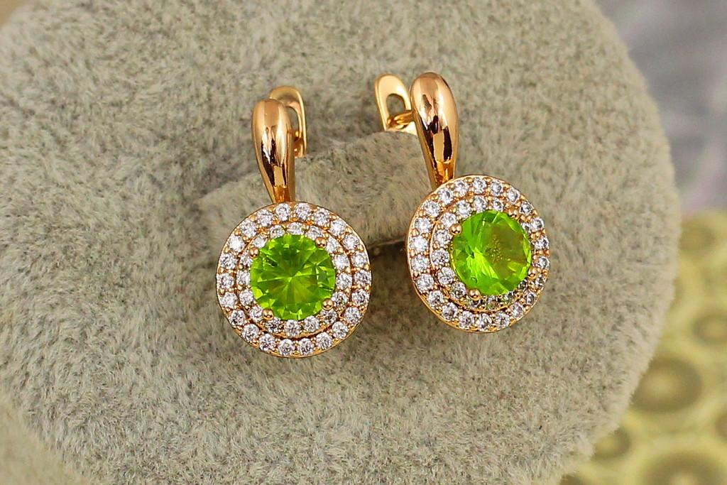 Серьги Xuping Jewelry Мечта с салатовым камнем 1,9 см Золотистый (2426995123)