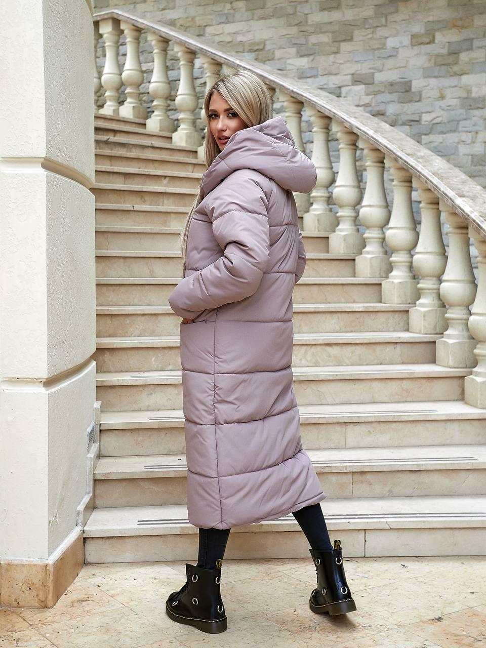 Пуховик довгий Аiza А521 р. 42-44 Бежевий - фото 3