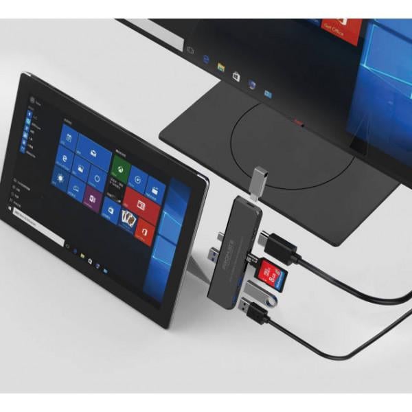 USB-C хаб 6в1 Promate SurfaceHub-7 HDMI/2xUSB 3.1/USB-C 3.1/SD/MicroSD Black - фото 2