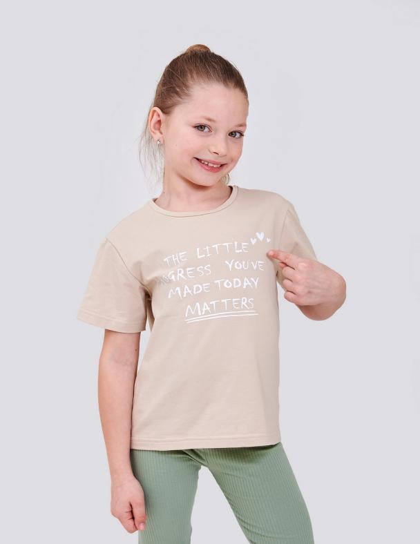 Футболка детская для девочки Smil 95 cotton стрейч-кулир 128 см Бежевый (110812)