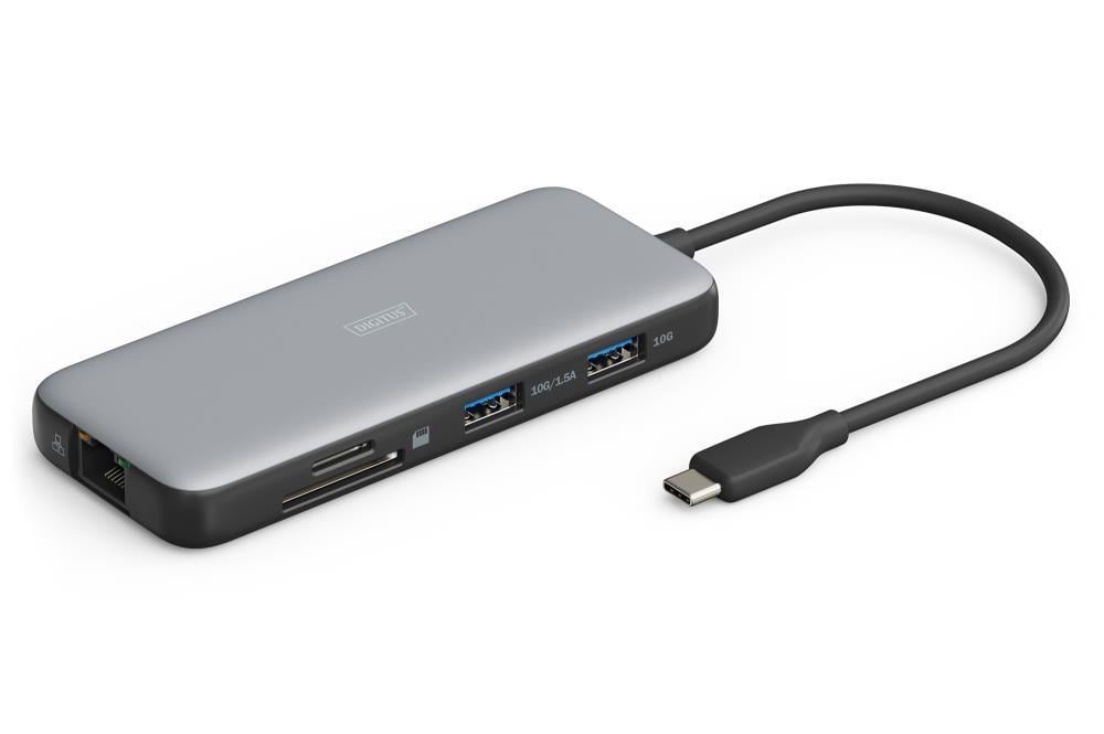 Док-станция Assmann USB-C/8 портов/2xHDMI/3xUSB3.0/1xRJ45/1xSD/1xMicroSD/1xUSB-CPD DA-70915 Dark Gray