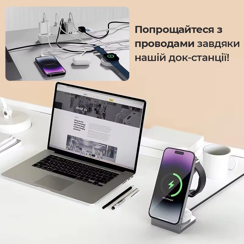 Підставка для телефона з бездротовою зарядкою MagSafe 3в1 для iPhone/Airpods/iWatch (CC-001) - фото 5