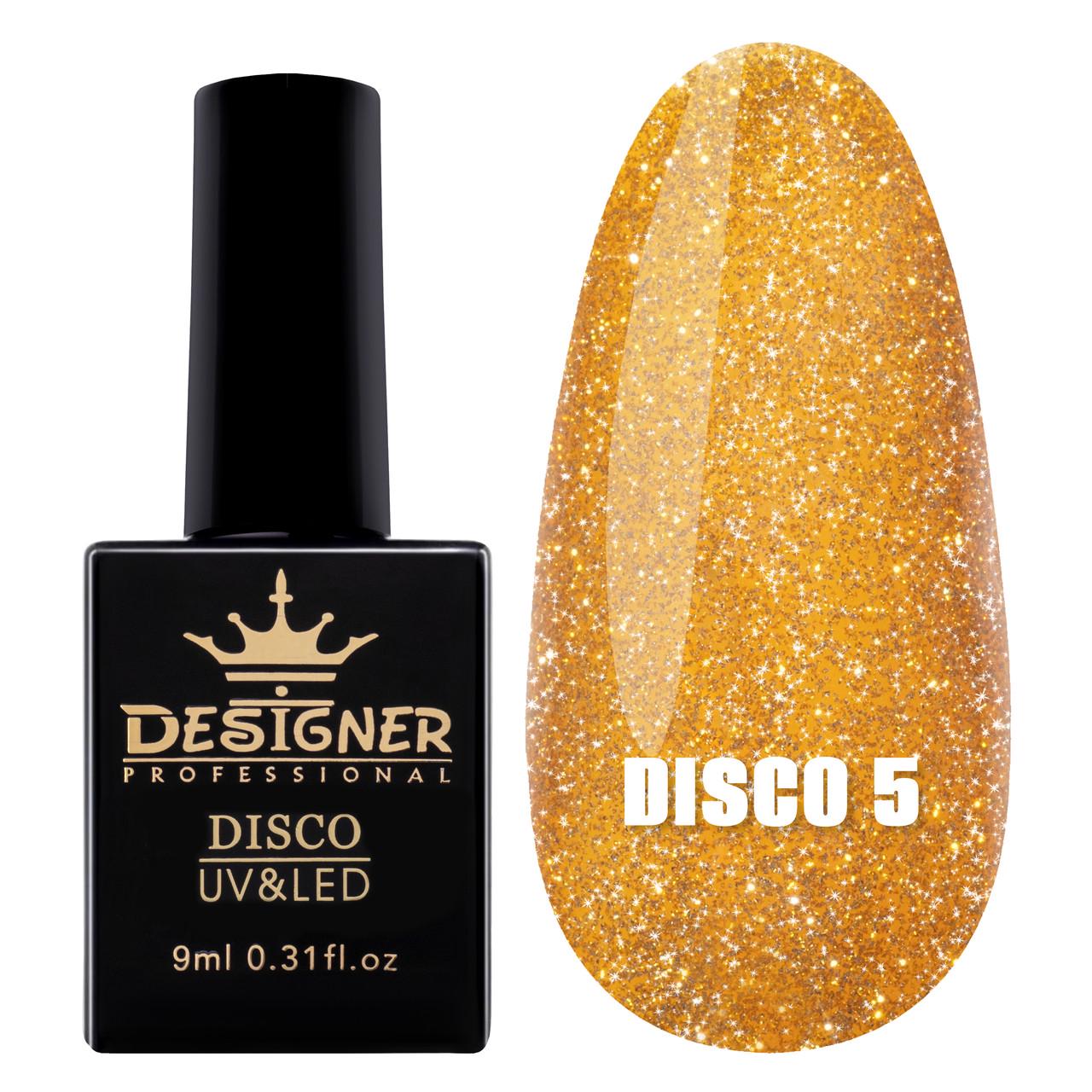Гель-лак светоотражающий Disco Gel Polish Дизайнер для ногтей с блестками 9 мл Золотистый №5 Гель-лак светоотражающий Disco Gel Polish Дизайнер для ногтей с блестками 9 мл Золотистый №5