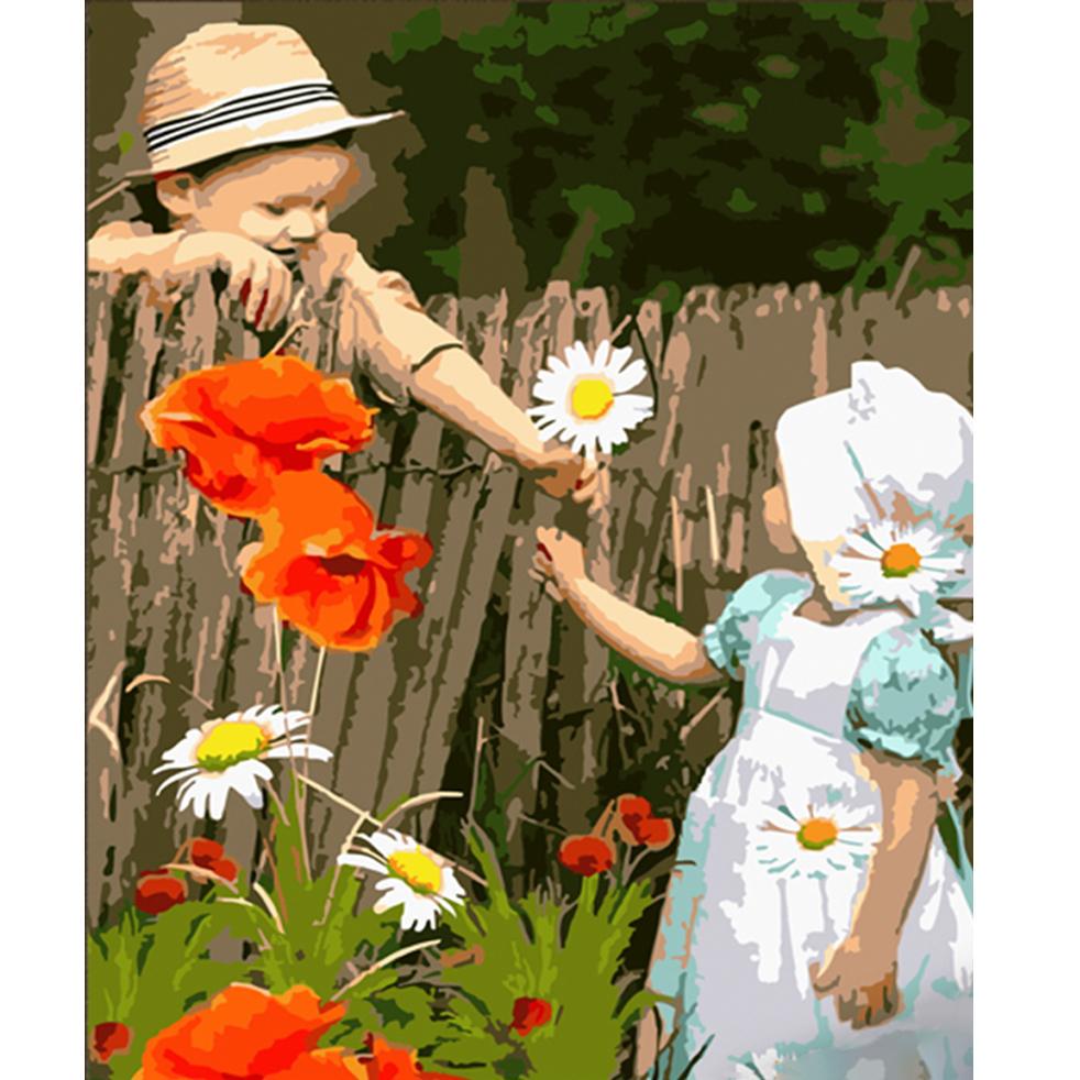 Картина по номерам Strateg Премиум Дети возле забора 40x50 см (HH055)