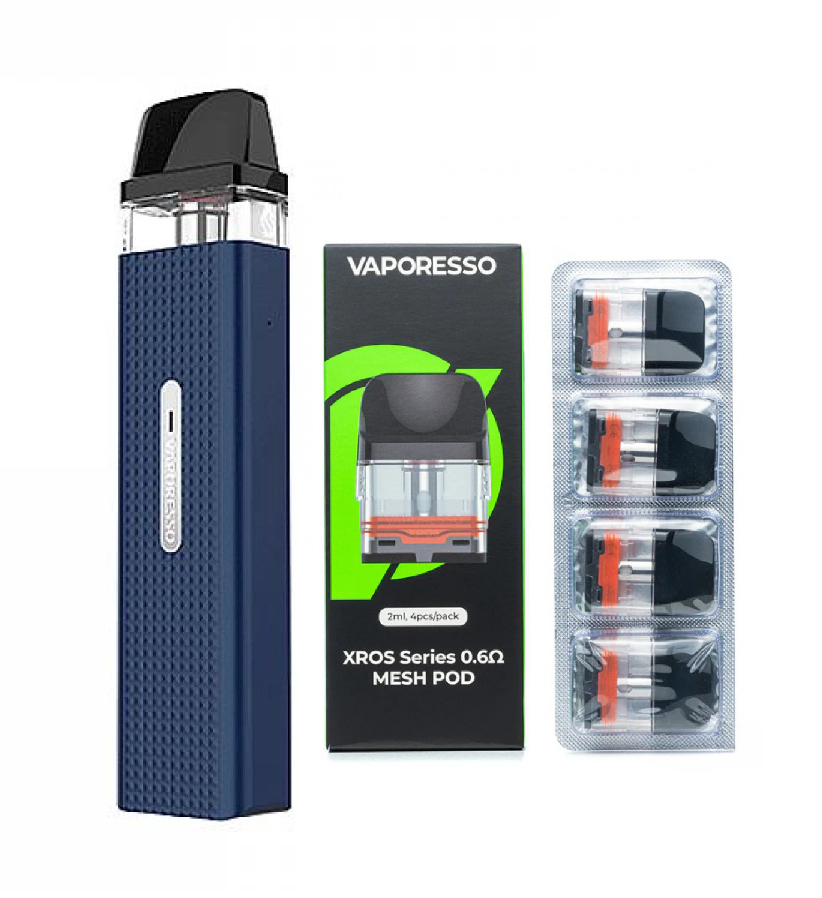 Електронна сигарета багаторазова Vaporesso XROS Mini Kit та 4 додаткових картриджа Midnight Blue (91557000)