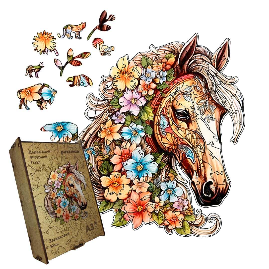 Пазл дерев'яний Загадковий Кінь А4 картонна коробка 100 елементів Пазл дерев'яний Загадковий Кінь А4 картонна коробка 100 елементів