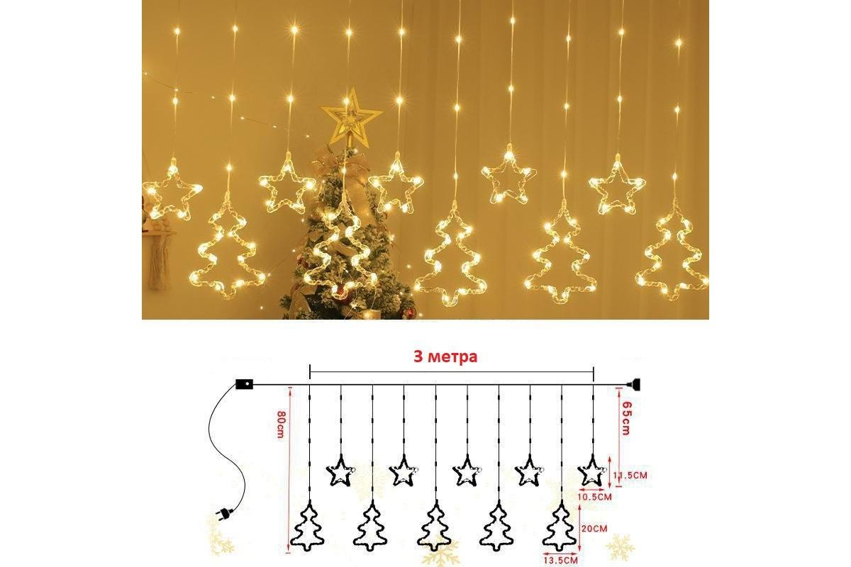 Гирлянда-штора Звезда и елка 8 режимов освещения 3х0,8 м Белый теплый (16917h) - фото 3 Гирлянда-штора Звезда и елка 8 режимов освещения 3х0,8 м Белый теплый (16917h) - фото 3