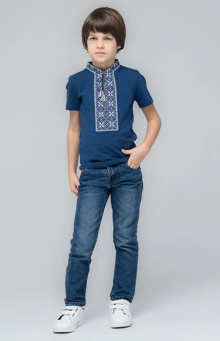 Футболка-вышиванка детская на мальчика трикотажная 128 см Синий (д-42-128) - фото 2 Футболка-вышиванка детская на мальчика трикотажная 128 см Синий (д-42-128) - фото 2