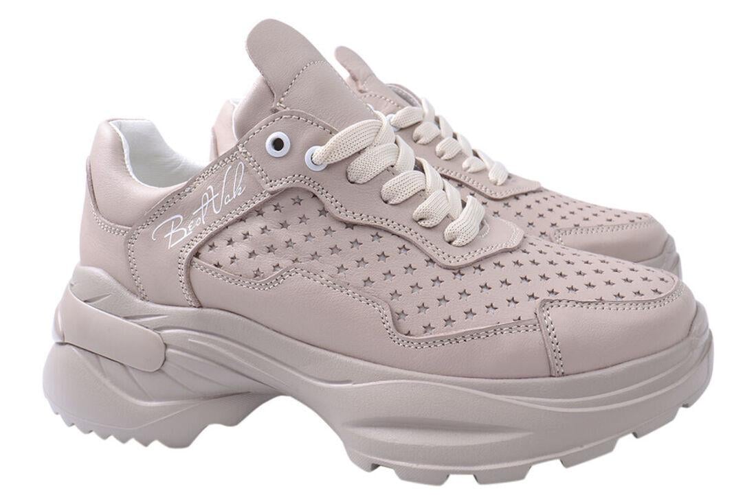 Кросівки жіночі Best Vak з натуральної шкіри на платформі р. 36 Бежевий (56-21DK 37)