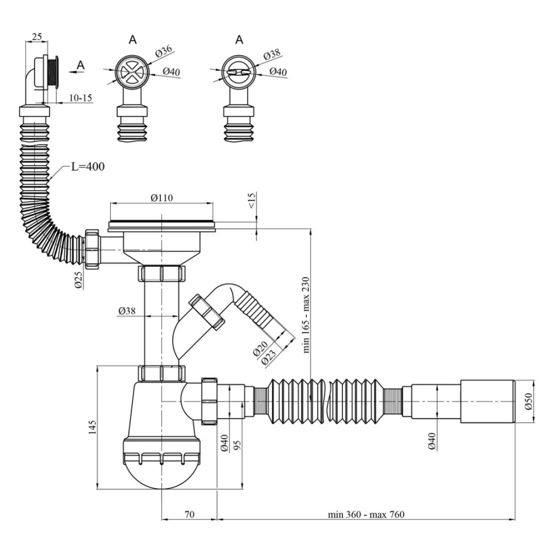 Сифон для кухонной мойки Kroner KRP KS02R-1WHI 3 1/2" х 40/50 мм с отводом для стиральной машины (CV034318) - фото 2 Сифон для кухонной мойки Kroner KRP KS02R-1WHI 3 1/2" х 40/50 мм с отводом для стиральной машины (CV034318) - фото 2