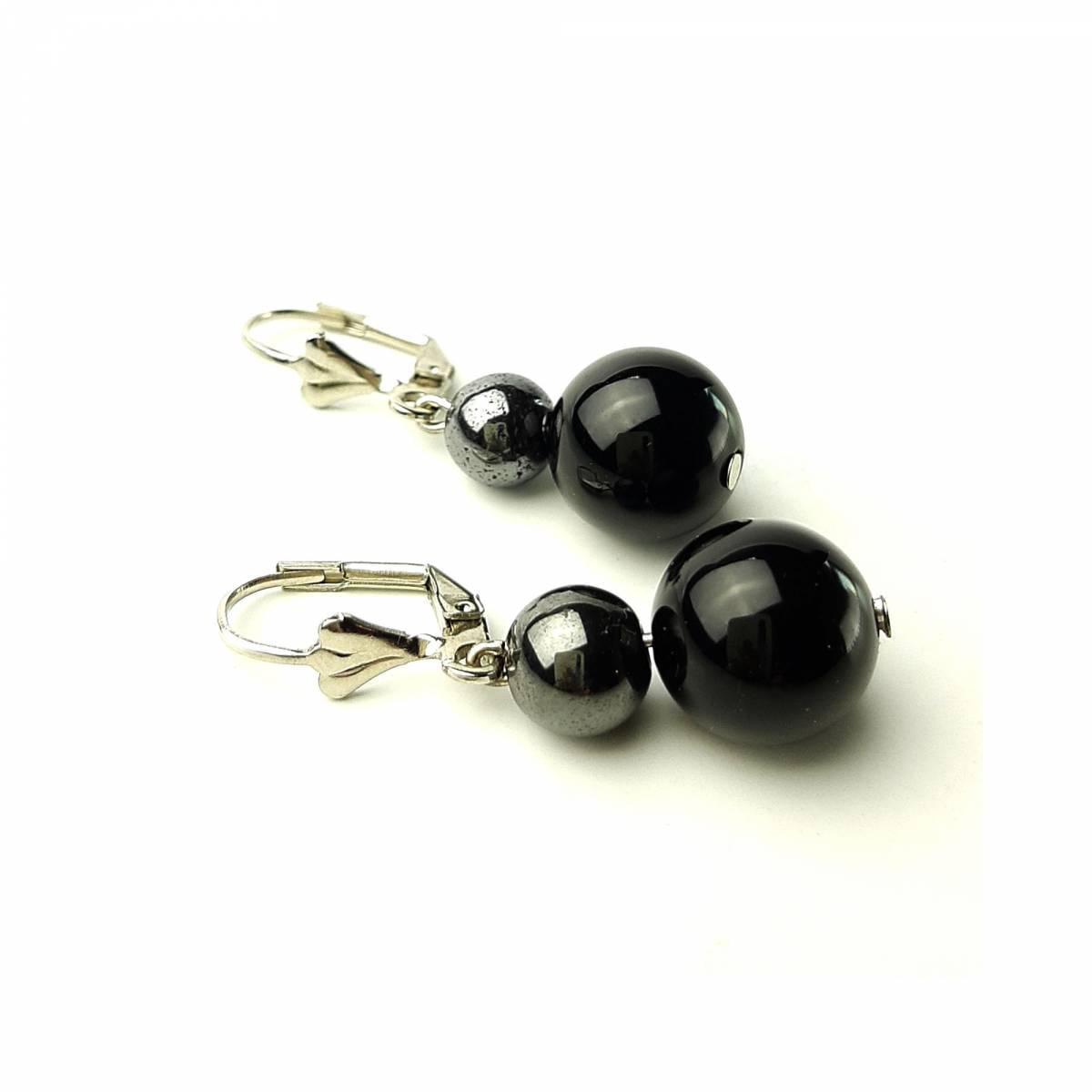 Серьги DARSANA Капля из натурального камня агат/гематит (DRSU005458)