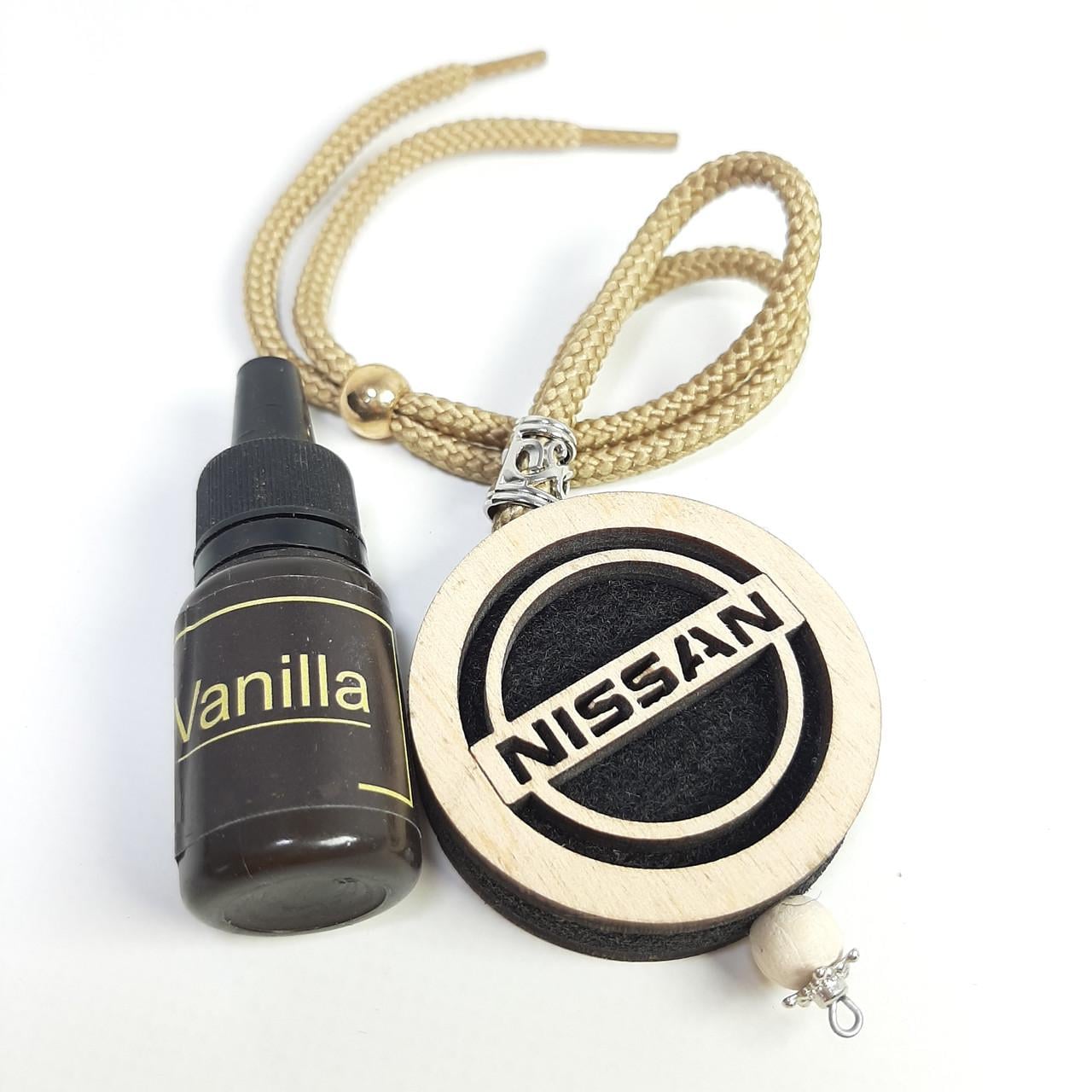 Ароматизатор в авто з дерева та войлока з логотипом Nissan аромат Vanilla 10 мл (KG-12912)
