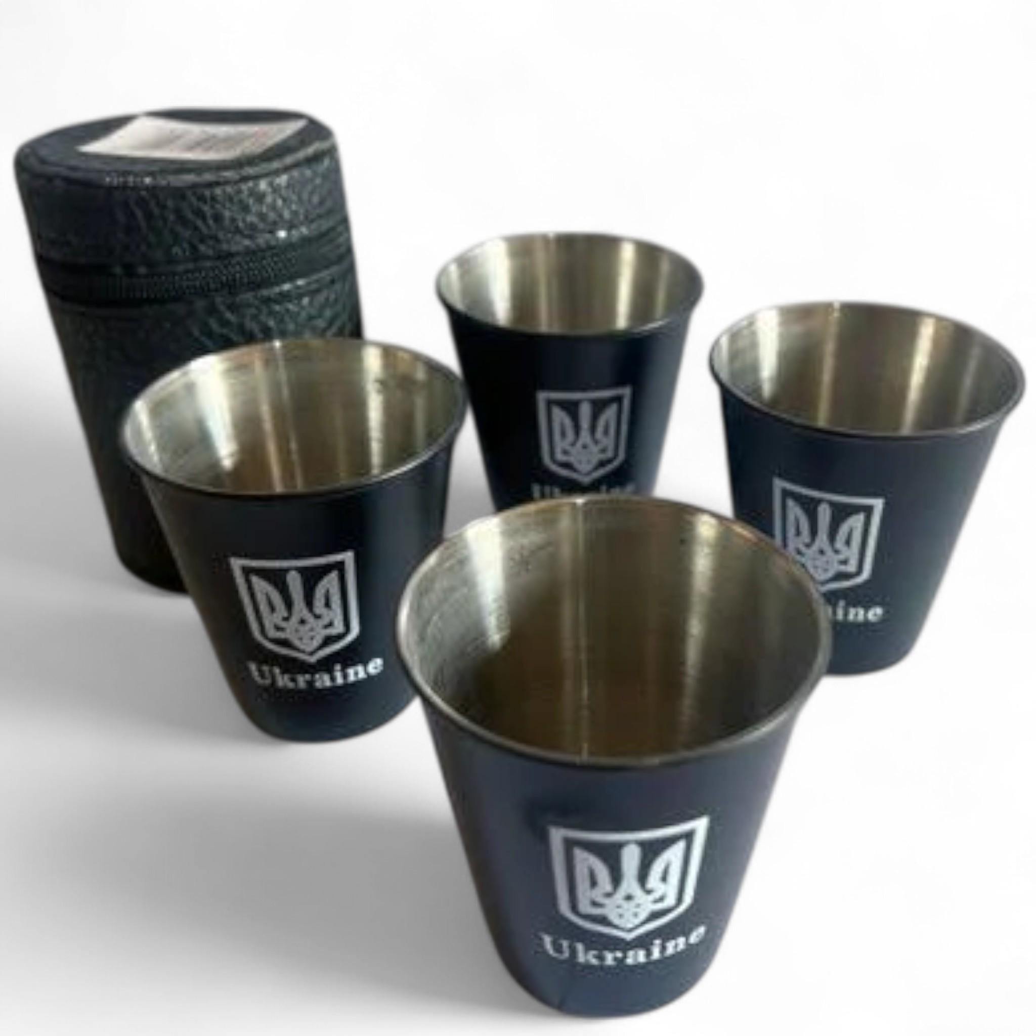 Набор походных рюмок Герб Украины из нержавеющей стали в чехле 4 шт. по 180 мл  (S_PM-20-6)