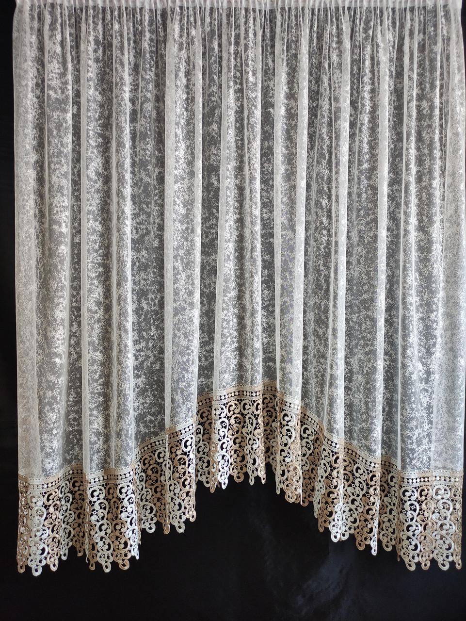 Фіранка аркою Мармур з мереживом 300х180 см Молочний з бежевим (а30ком-мр) - фото 1 Фіранка аркою Мармур з мереживом 300х180 см Молочний з бежевим (а30ком-мр) - фото 1