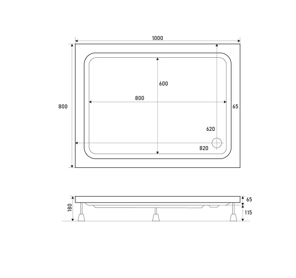 Душевой поддон Shower прямоугольный акриловый 100x80x18 см (C15189) - фото 2