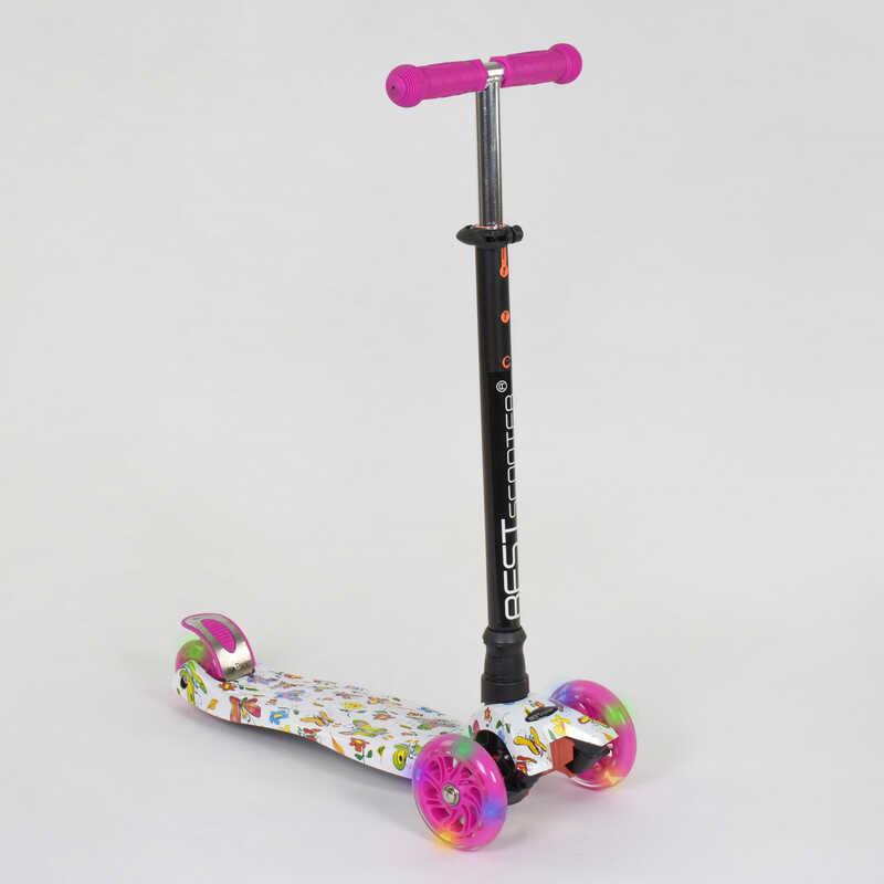 Самокат трехколесный Maxi Best Scooter пластмассовый трубка руля алюминиевая Pink/White/Black (74512)