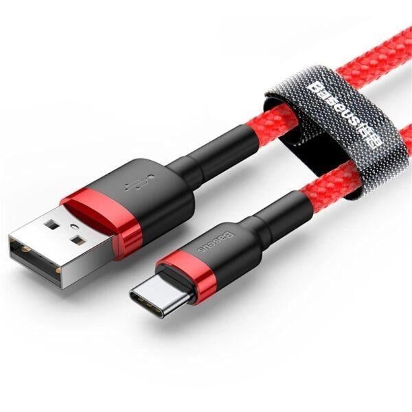 Кабель для быстрой зарядки BASEUS Cafule Cable USB to Type-C Quick Charge 3,0 3 A 1 м Red (CATKLF-B09) - фото 1