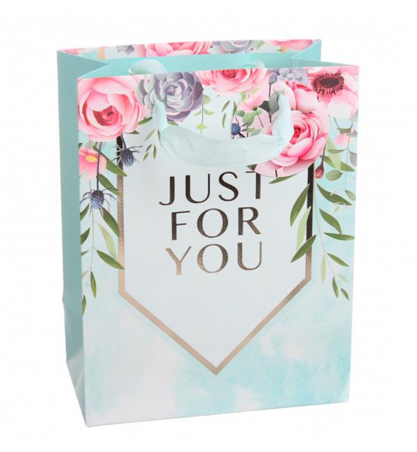 Подарочный пакет For you ламинированный картон голубой 18x10x23 см