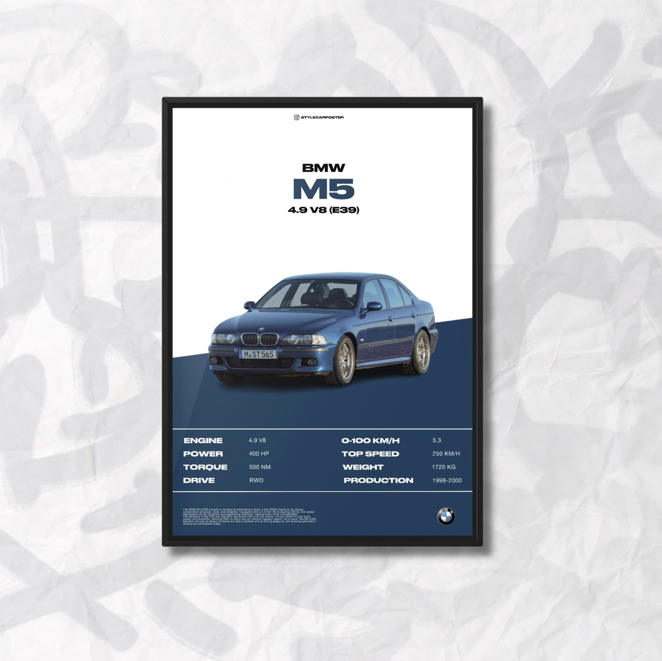 Картина с авто BMW М5 E39 А4 210х300 мм (BM0008)