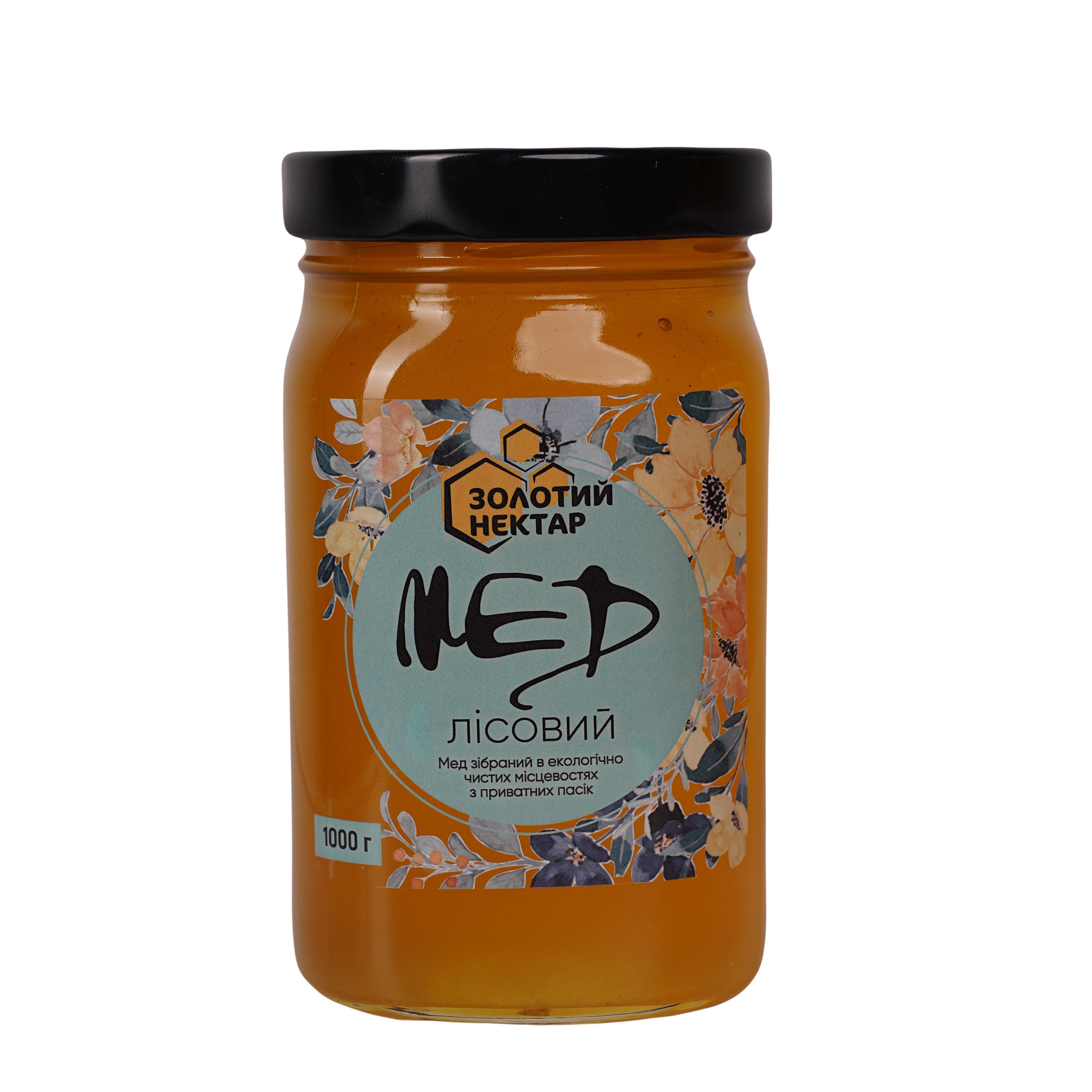 Мед лесной натуральный пчелиный Золотой Нектар в стеклянной банке 1 кг