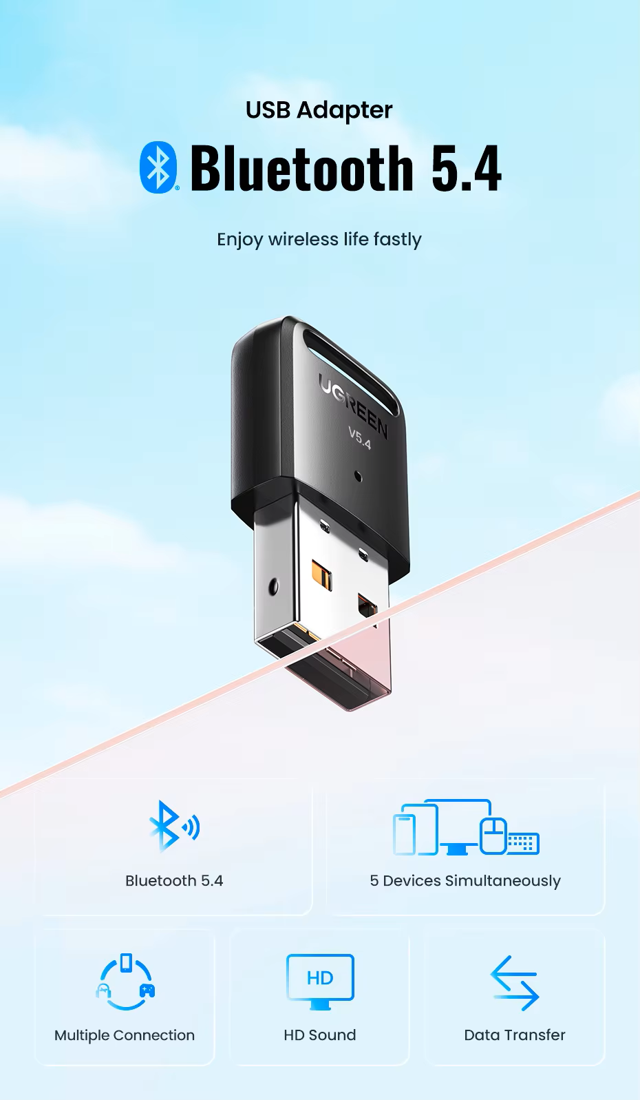 Адаптер для ПК UGREEN CM748 Bluetooth 5.4 (2000135) - фото 3 Адаптер для ПК UGREEN CM748 Bluetooth 5.4 (2000135) - фото 3