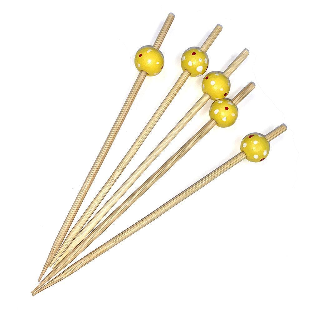Шпажки Желтый шарик в точку 12 см 100 шт. (479)