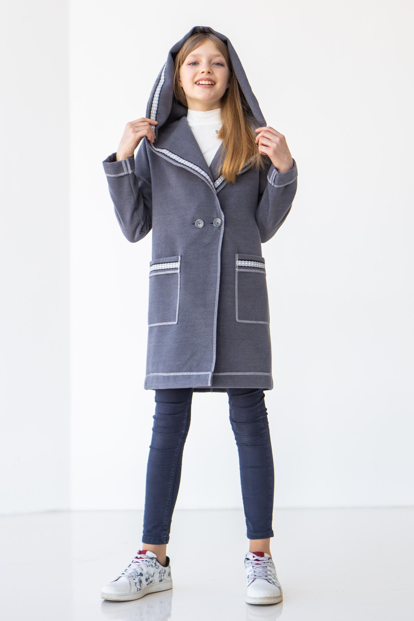 Полупальто демисезонное Diва на девушку подростка с капюшоном и накладными карманами 146 см Серый (705) - фото 2 Полупальто демисезонное Diва на девушку подростка с капюшоном и накладными карманами 146 см Серый (705) - фото 2