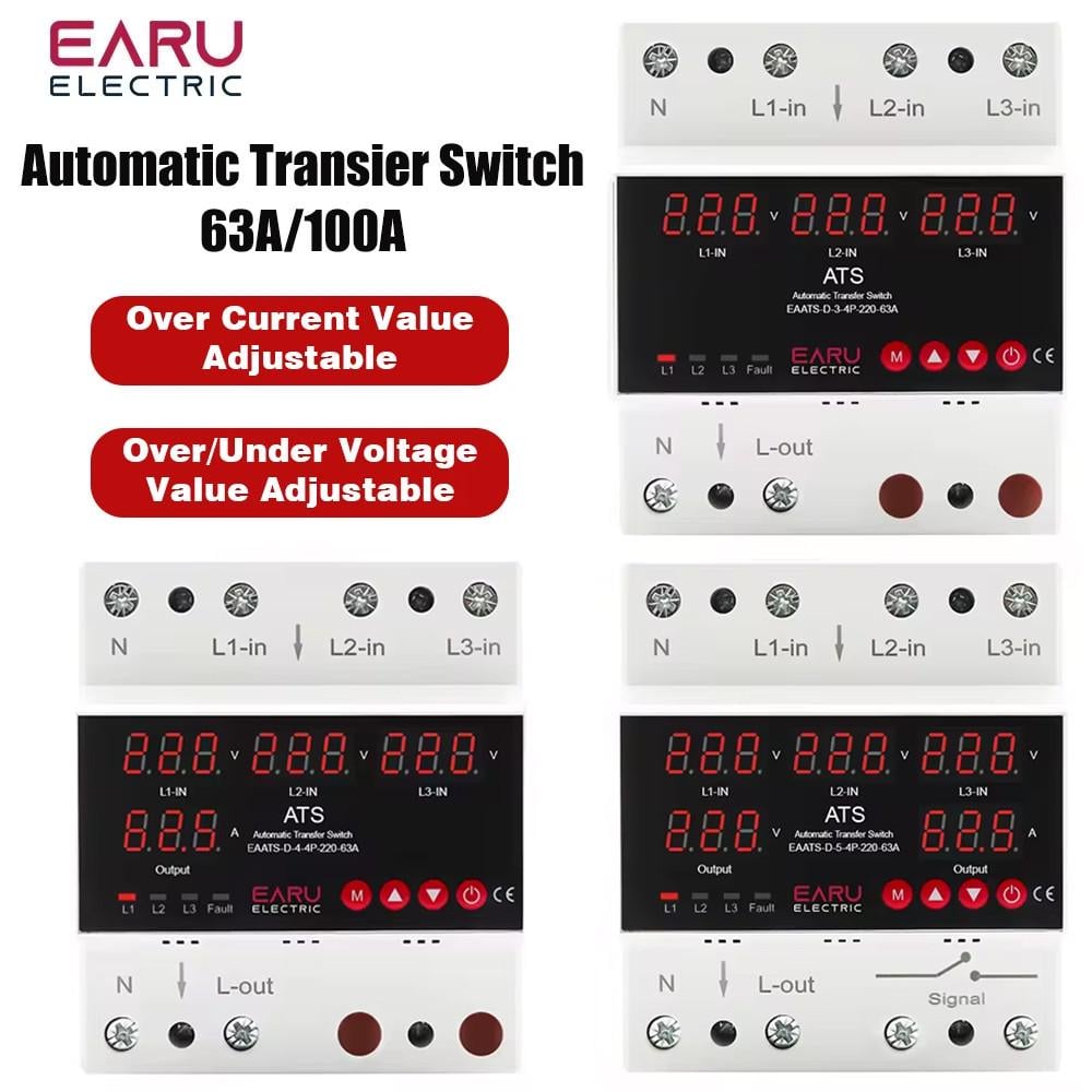 Автоматический переключатель фаз EARU 63А 3 дисплея - фото 2 Автоматический переключатель фаз EARU 63А 3 дисплея - фото 2