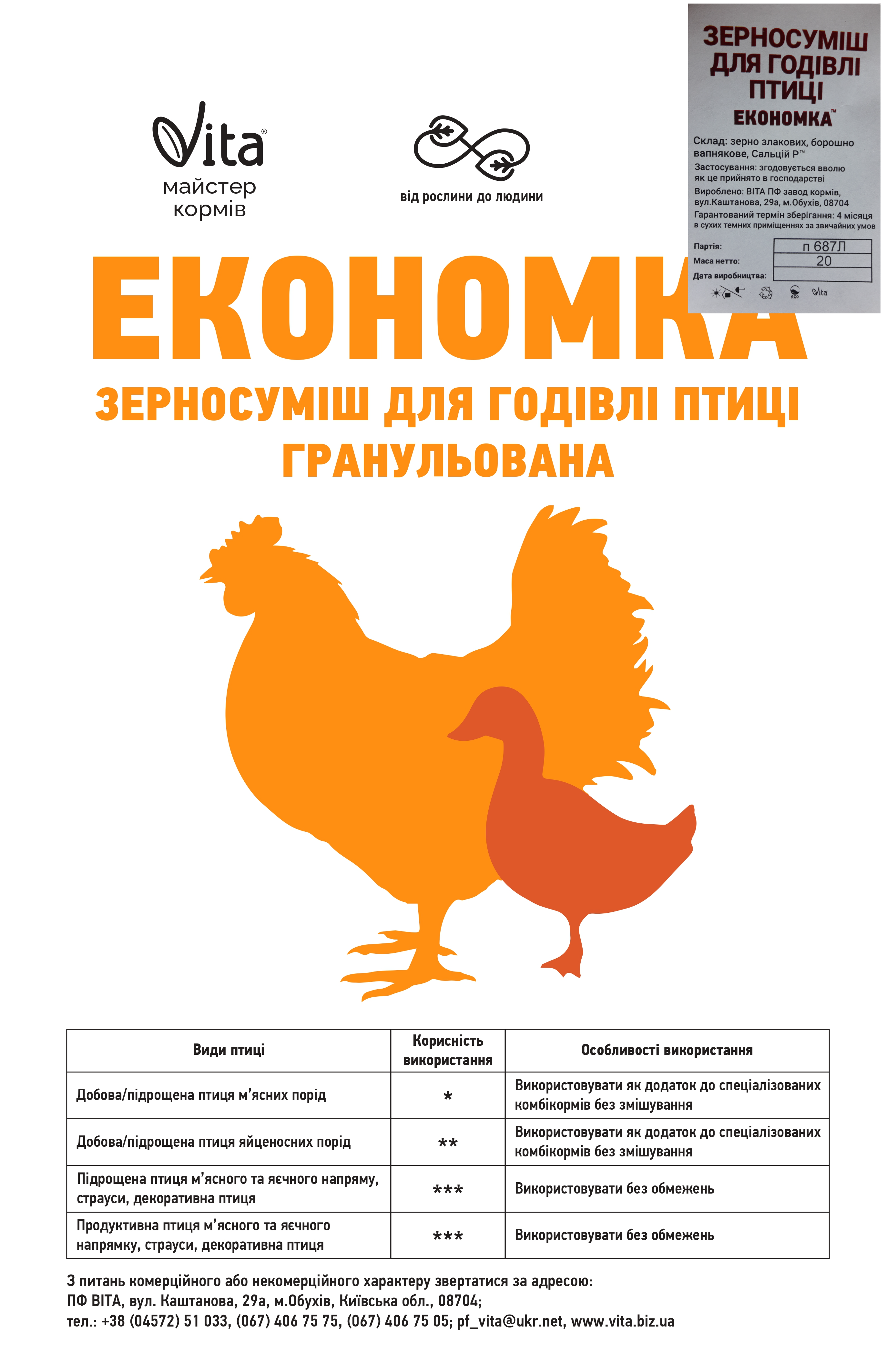 Зерносуміш для птиці Економка 20 кг